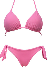 Bikini Barbie triangolo rosa brillante tinta unita con laccetti annodabili