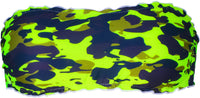 Top Fascia Commando bandeau con stampa mimetica verde fluo e bordi frou frou bianchi