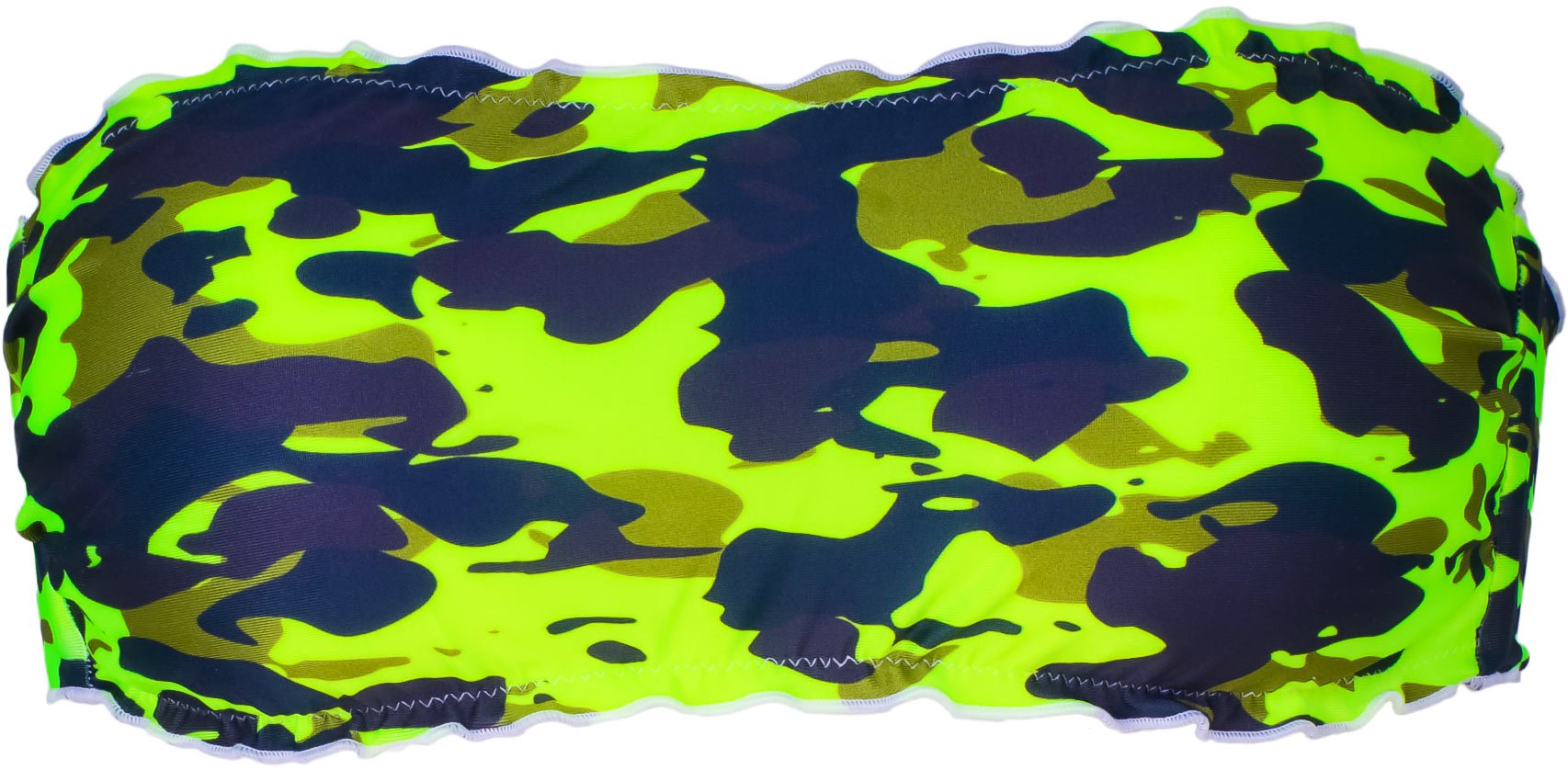 Top Fascia Commando bandeau con stampa mimetica verde fluo e bordi frou frou bianchi