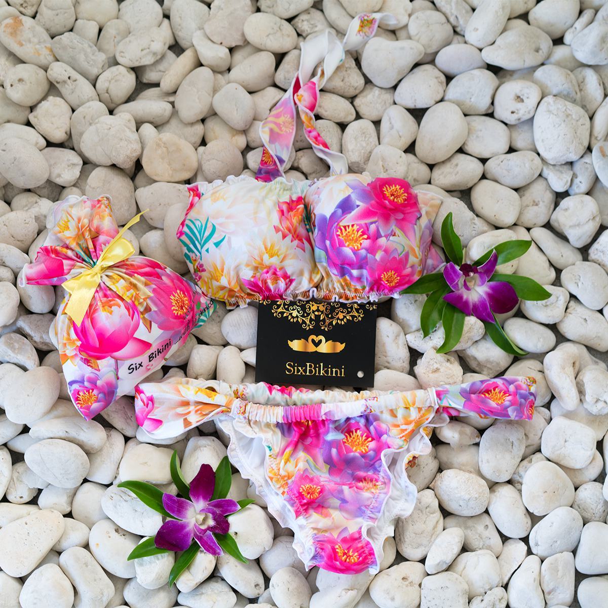 Bikini Lolita fascia slip a tendina vista alternativa — bandeau floreale e slip regolabile