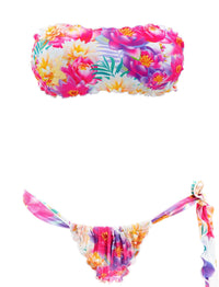 Bikini Lolita fascia con slip a tendina — stampa floreale mista su bianco shiny