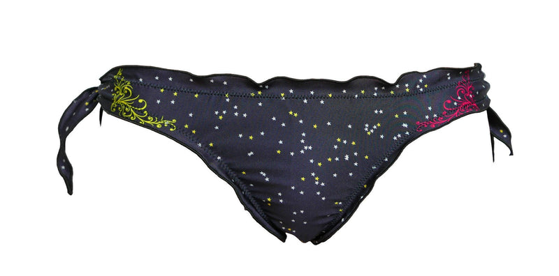 Slip bikini Dark Indy nero con dettagli lotus e bordi frou frou