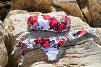 Bikini Eva vista alternativa — fascia con stampa rose rosse e slip coordinata