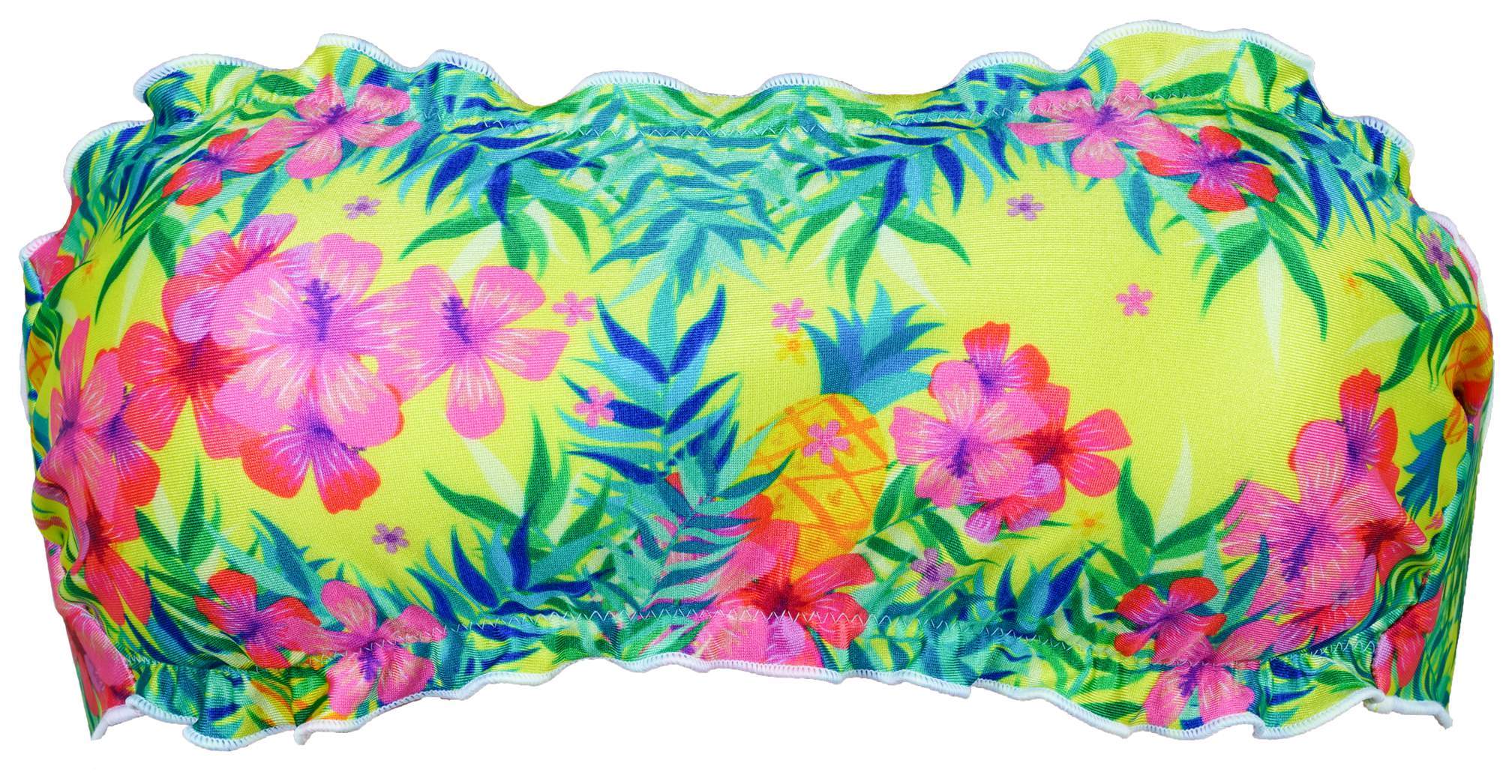 Top Fascia Exotic bandeau con fantasia tropicale hibiscus su sfondo giallo lime brillante